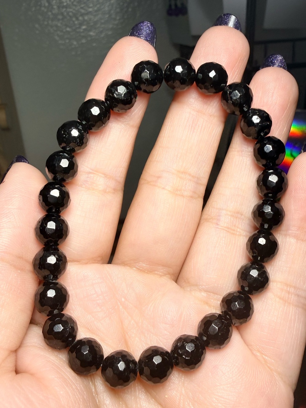 8mm Faceted Black Tourmaline Bracelet